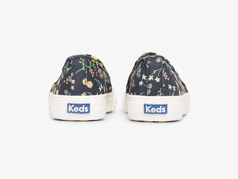 Dámské SlipOnTenisky Keds Rifle Paper Co. Double Decker Petite Fleurs Printed Indigo | CZ-05799