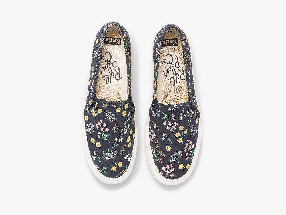 Dámské SlipOnTenisky Keds Rifle Paper Co. Double Decker Petite Fleurs Printed Indigo | CZ-05799