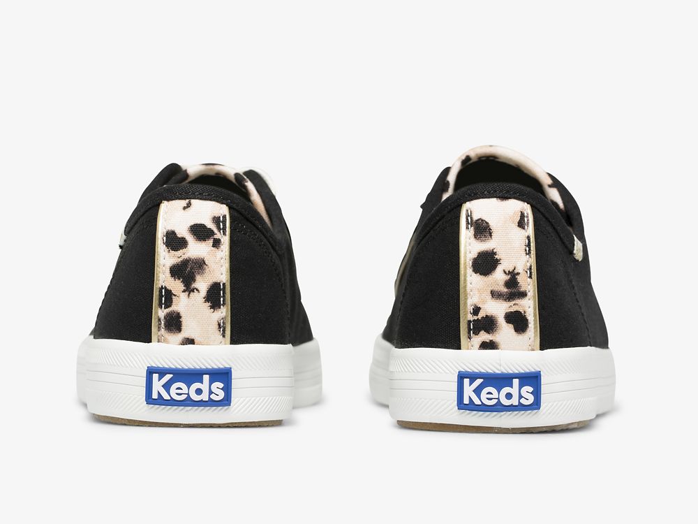 Dámské Tenisové Boty Keds Kickstart Leopard Pop Platene Černé | CZ-02270