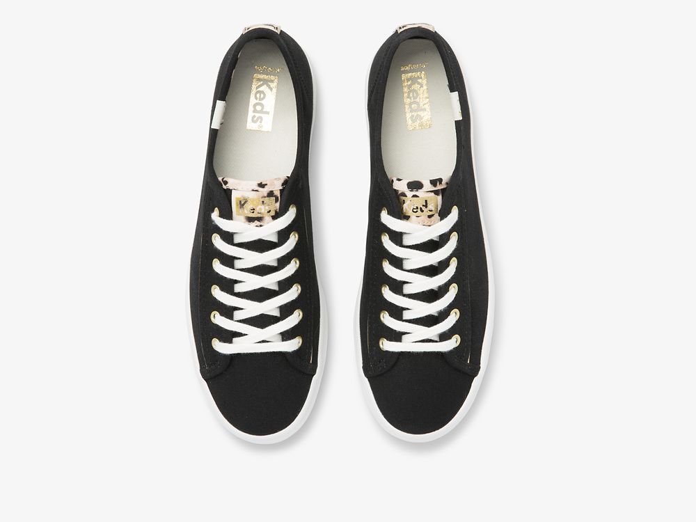 Dámské Tenisové Boty Keds Kickstart Leopard Pop Platene Černé | CZ-02270