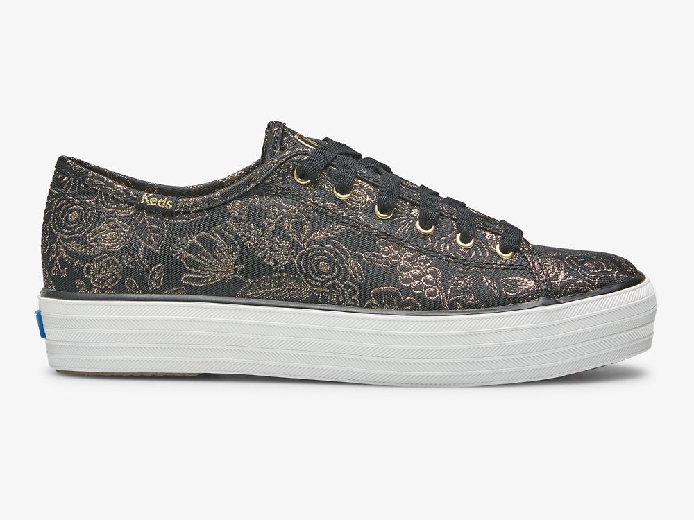 Dámské Tenisové Boty Keds Rifle Paper Co. Triple Kick Colette Jacquard Černé | CZ-94274