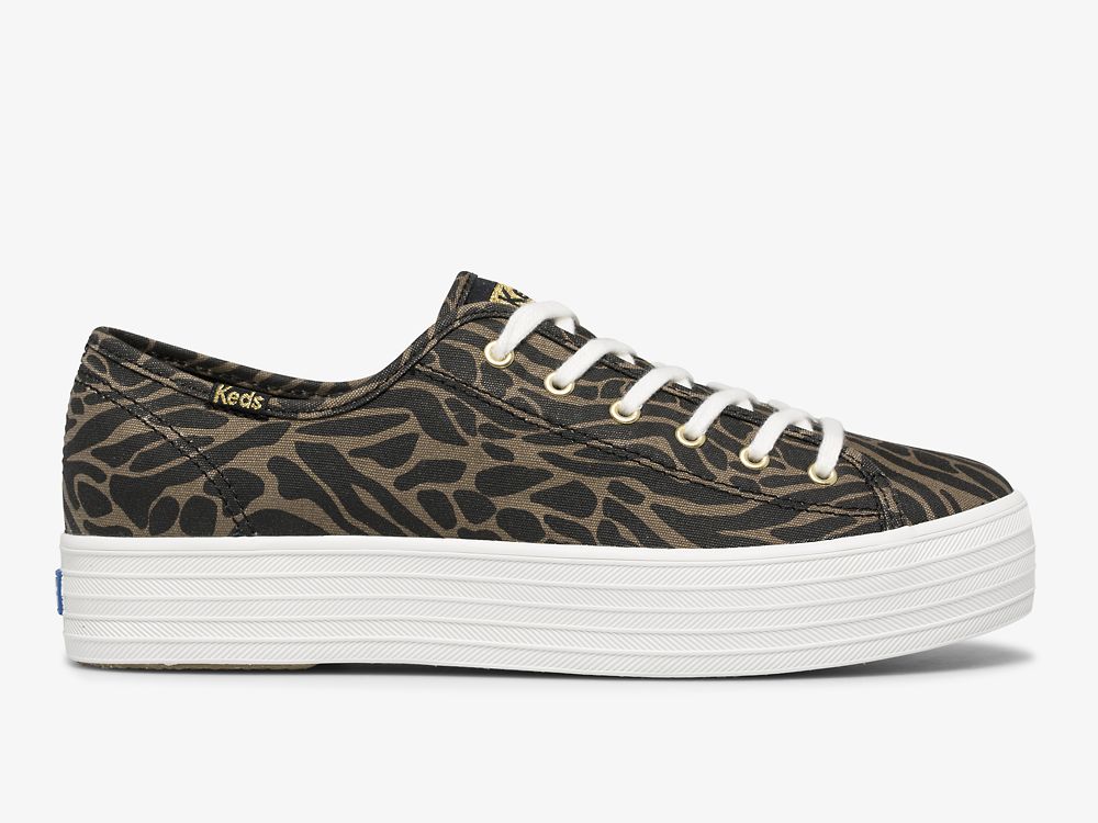 Dámské Tenisové Boty Keds Triple Kick Feat. Organic Bavlněné Print Zlaté Černé Maskáčové | CZ-97420