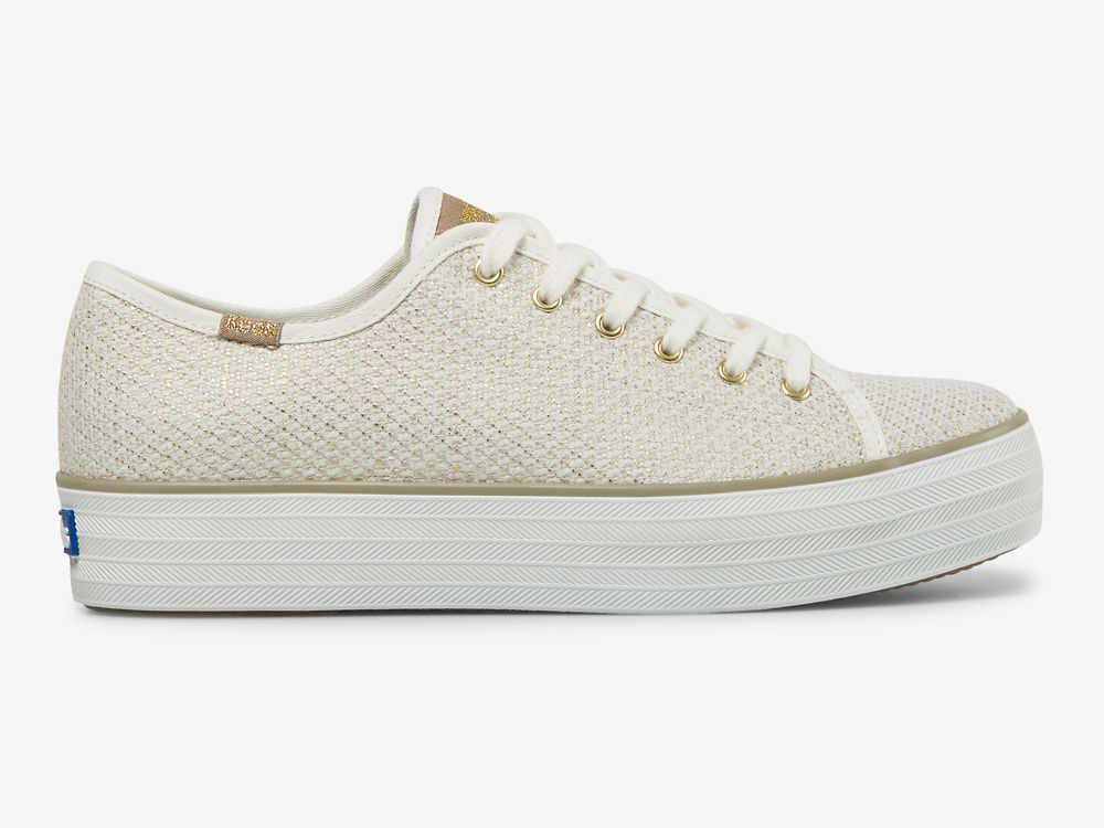 Dámské Tenisové Boty Keds Triple Kick Metallic Woven Krém Zlaté | CZ-20806