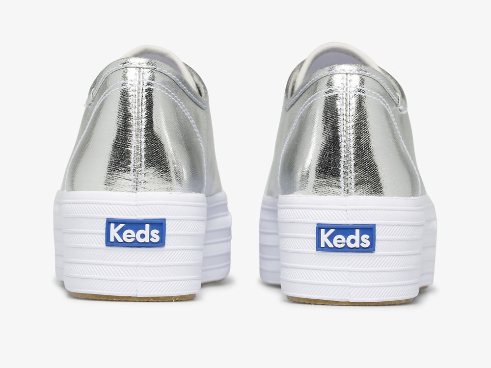 Dámské Tenisové Boty Keds Triple Up Metallic Twill Stříbrné | CZ-94763