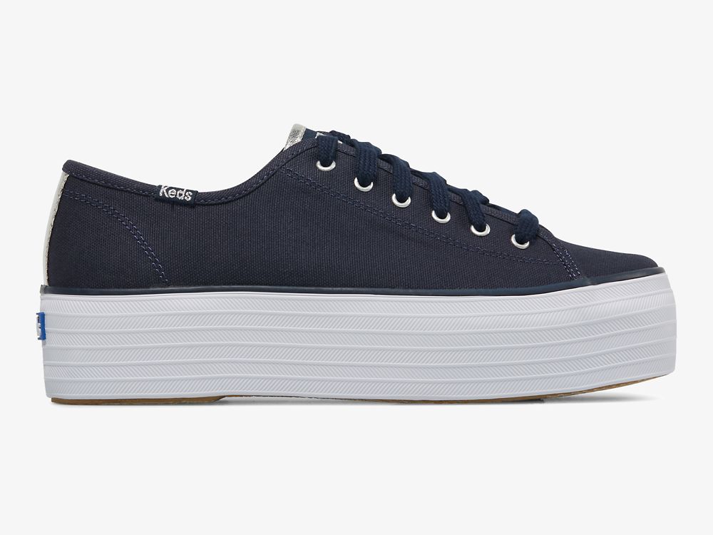 Dámské Tenisové Boty Keds Triple Up Platene Tmavě Blankyt Stříbrné | CZ-31631