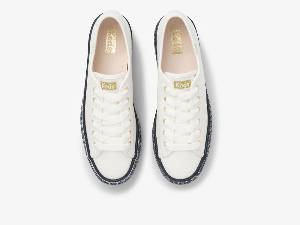 Dámské Tenisové Boty Keds Triple Up Webbing Platene Bílé Tmavě Blankyt | CZ-41566