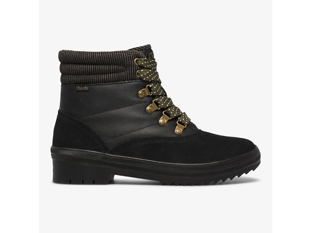 Dámské ŠněrovacíBoty Keds Camp Boot Semišové & Splash Twill w/ Thinsulate™ Černé | CZ-82189