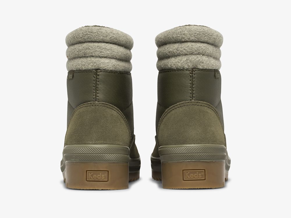 Dámské ŠněrovacíBoty Keds Camp Boot Semišové & Splash Twill w/ Thinsulate™ Olivy Zelené | CZ-90731