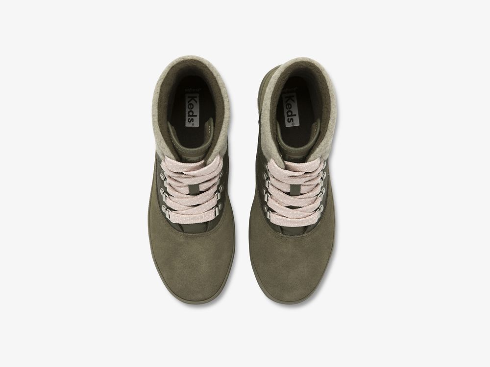 Dámské ŠněrovacíBoty Keds Camp Boot Semišové & Splash Twill w/ Thinsulate™ Olivy Zelené | CZ-90731