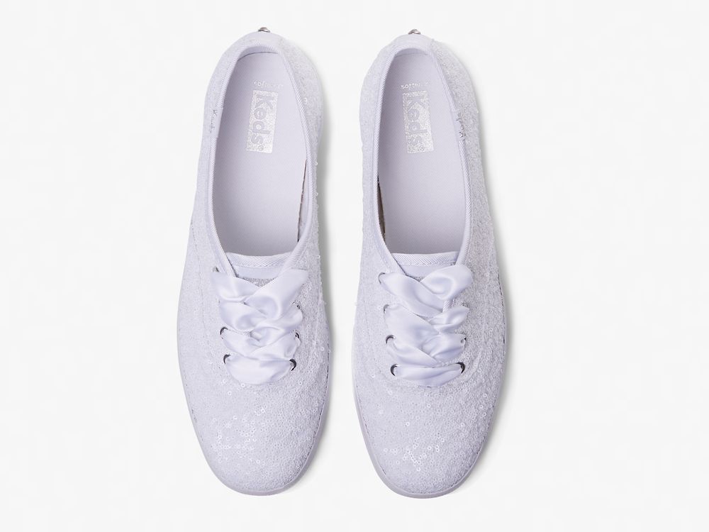 Dámské ŠněrovacíBoty Keds Champion Sequins Bílé | CZ-30752