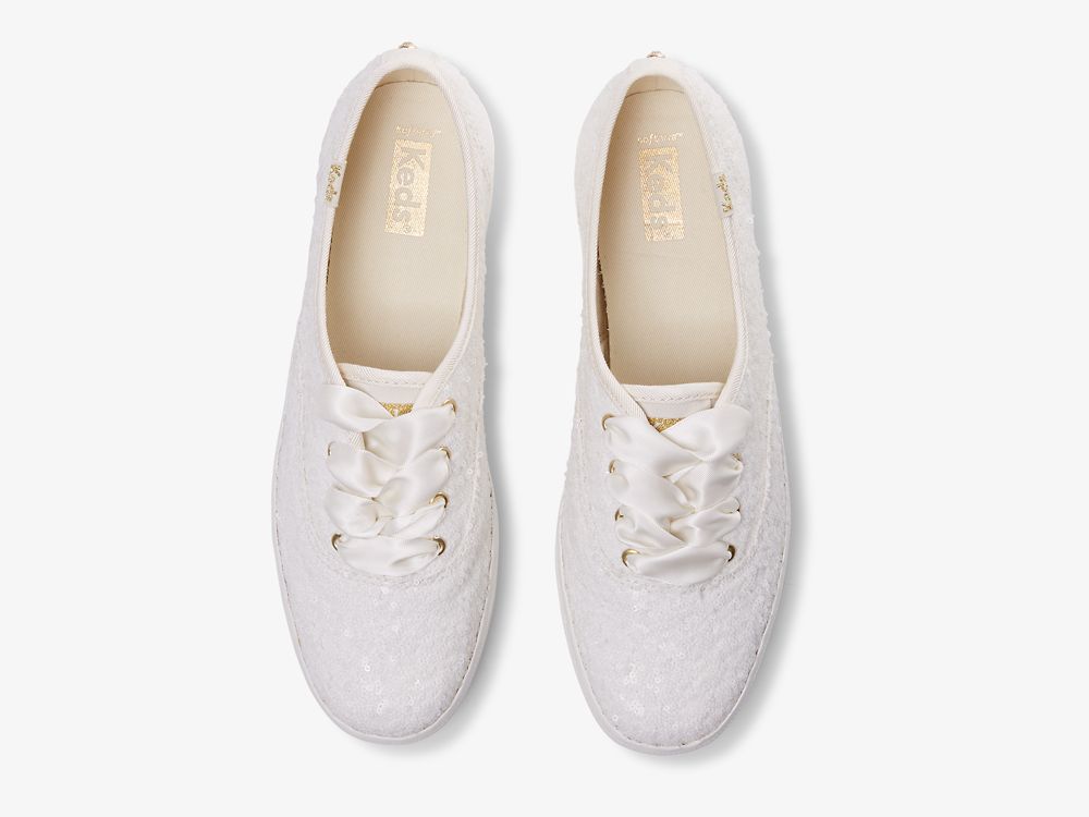 Dámské ŠněrovacíBoty Keds Champion Sequins Krém | CZ-64289