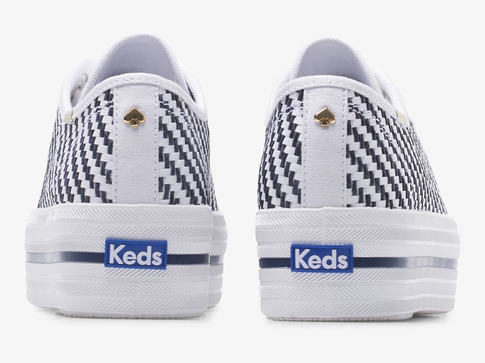 Dámské ŠněrovacíBoty Keds Kate Spade New York Triple Up Woven Bílé Tmavě Blankyt | CZ-27273