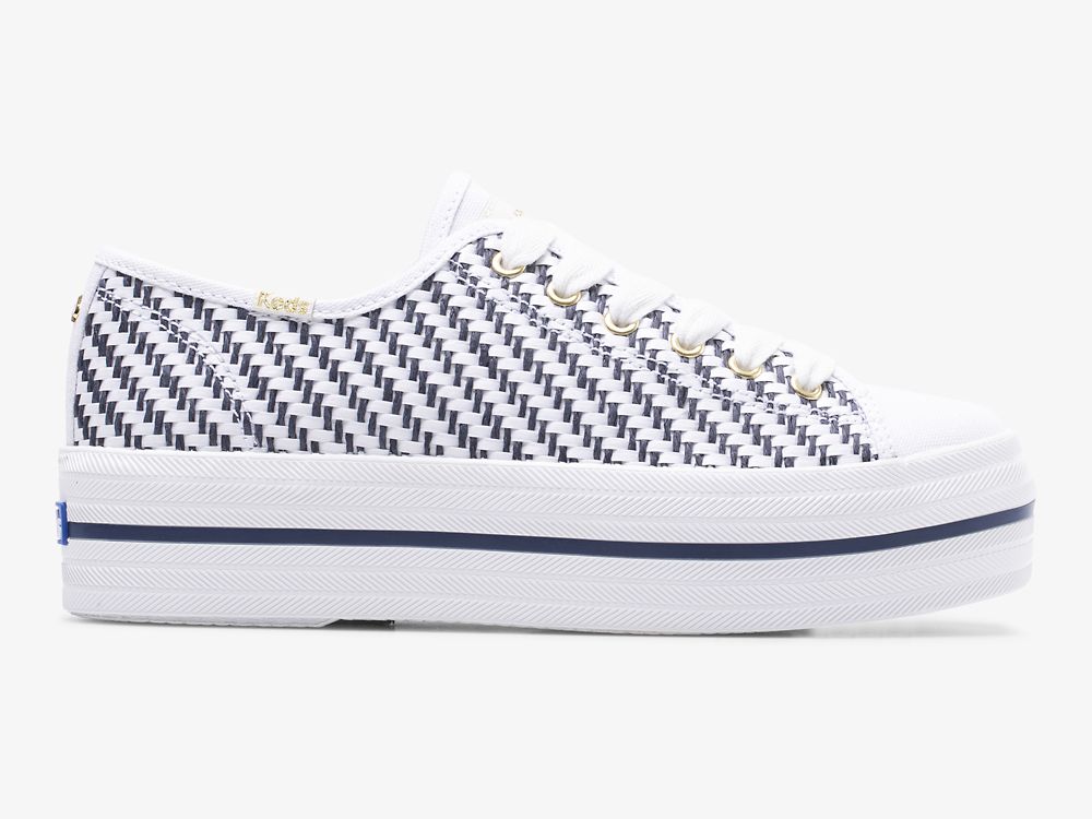 Dámské ŠněrovacíBoty Keds Kate Spade New York Triple Up Woven Bílé Tmavě Blankyt | CZ-27273