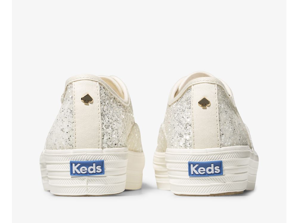 Dámské ŠněrovacíBoty Keds Kate Spade New York Triple Glitter Krém | CZ-28921