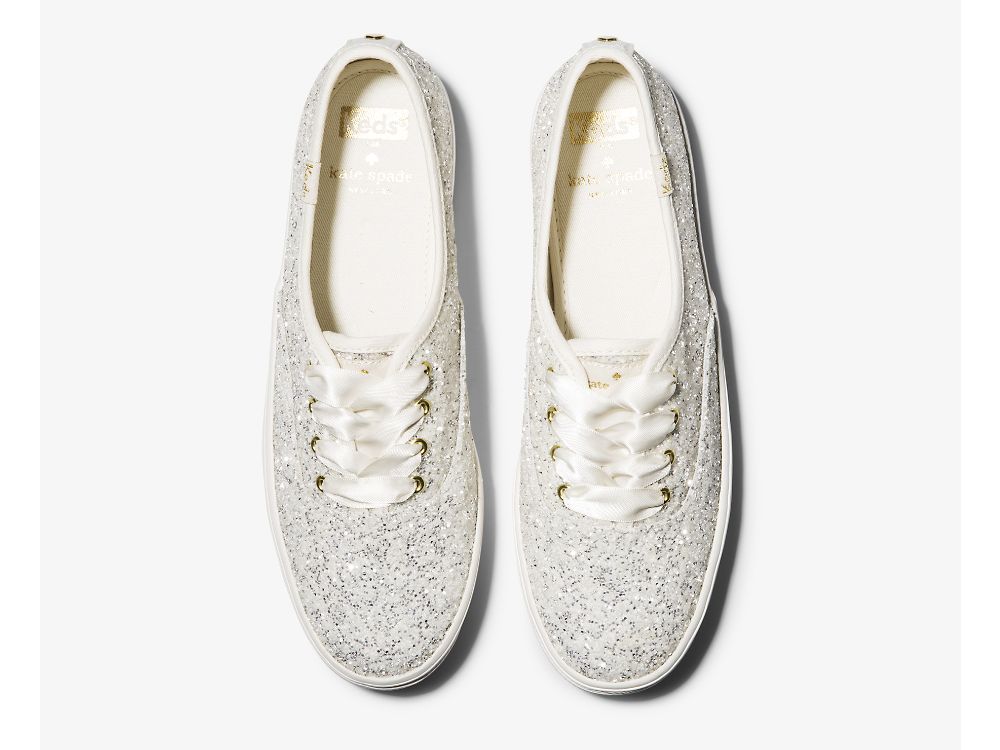 Dámské ŠněrovacíBoty Keds Kate Spade New York Triple Glitter Krém | CZ-28921