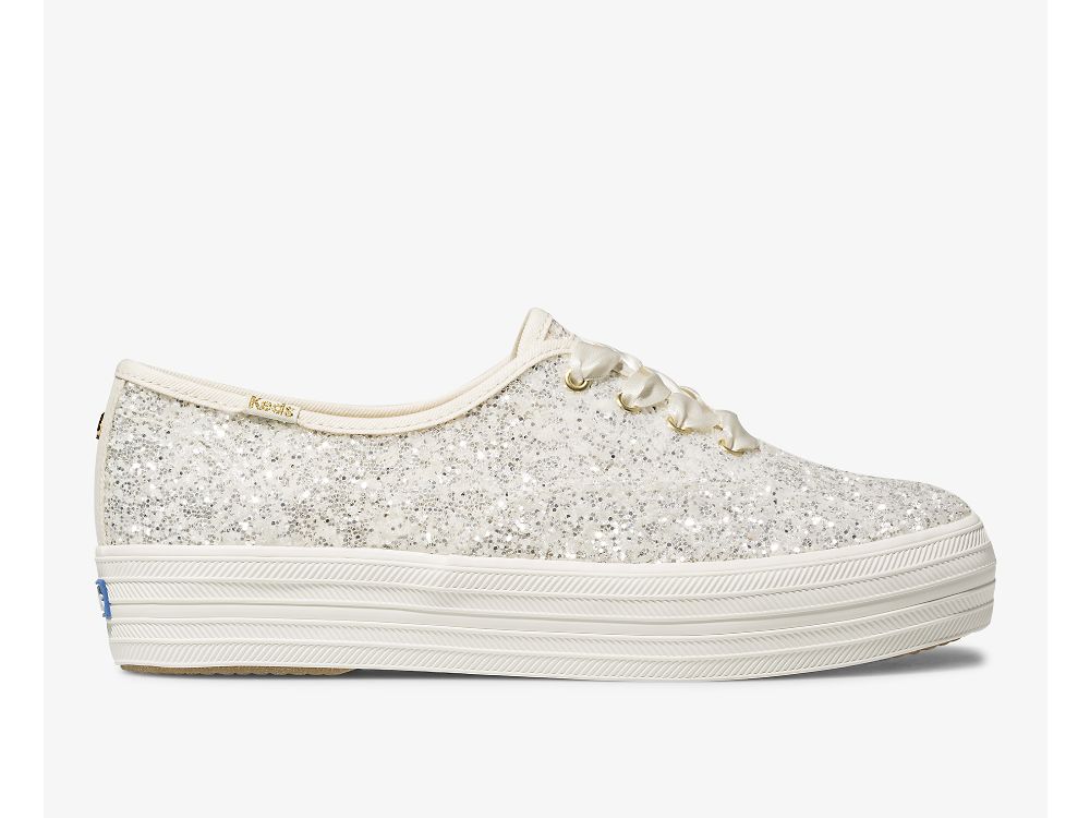 Dámské ŠněrovacíBoty Keds Kate Spade New York Triple Glitter Krém | CZ-28921