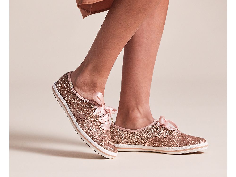 Dámské ŠněrovacíBoty Keds Kate Spade New York Champion Glitter Růžové Zlaté | CZ-33163