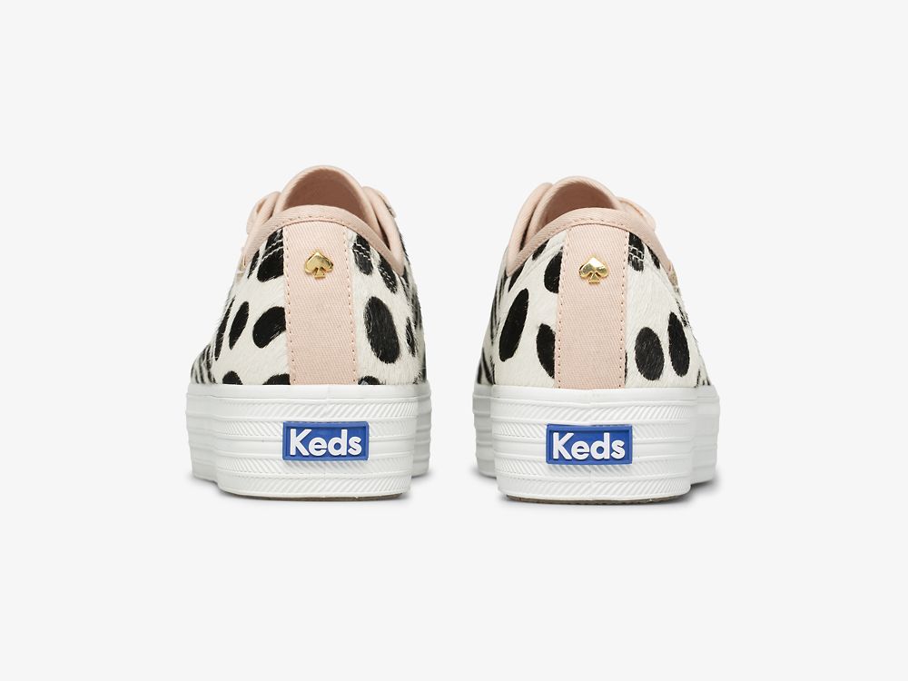 Dámské ŠněrovacíBoty Keds Kate Spade New York Triple Kick Oversized Dot Calf Hair Bílé Růžové | CZ-54512