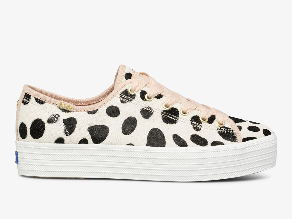 Dámské ŠněrovacíBoty Keds Kate Spade New York Triple Kick Oversized Dot Calf Hair Bílé Růžové | CZ-54512