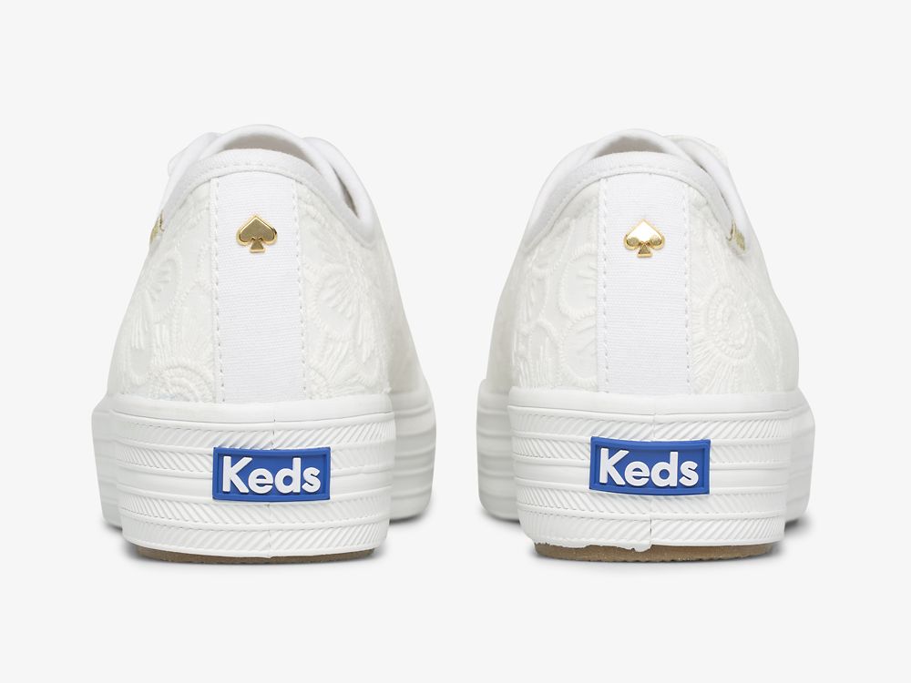 Dámské ŠněrovacíBoty Keds Ksny Triple Kick Floral Eyelet Pearls Bílé | CZ-68706