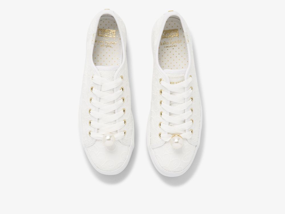 Dámské ŠněrovacíBoty Keds Ksny Triple Kick Floral Eyelet Pearls Bílé | CZ-68706