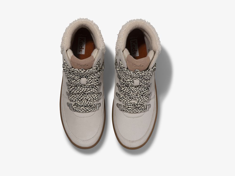 Dámské ŠněrovacíBoty Keds Midland Boot Luxe Læder w/ Faux Shearling and Thinsulate™ Krém | CZ-86796