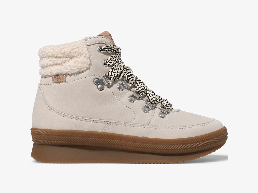 Dámské ŠněrovacíBoty Keds Midland Boot Luxe Læder w/ Faux Shearling and Thinsulate™ Krém | CZ-86796