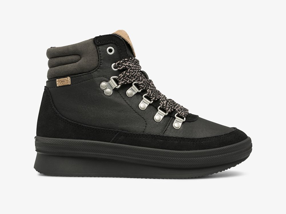 Dámské ŠněrovacíBoty Keds Midland Boot Semišové & Splash Twill w/ Thinsulate™ Černé | CZ-75953