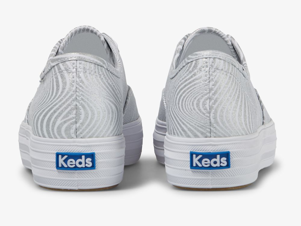 Dámské ŠněrovacíBoty Keds Triple CVO Metallic Bílé Stříbrné | CZ-13836