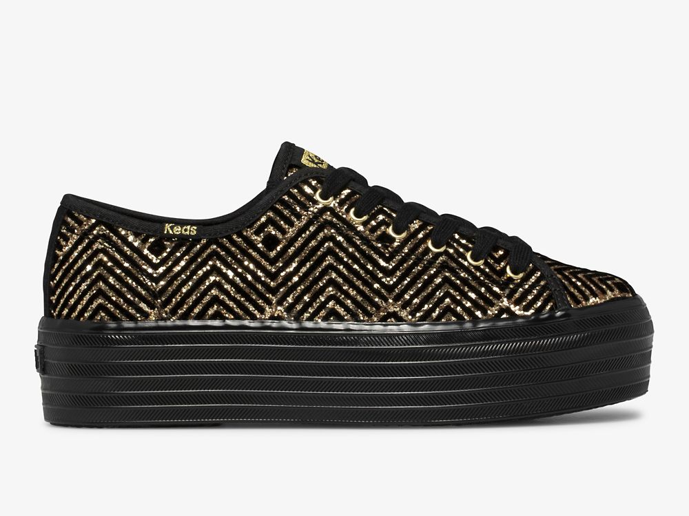 Dámské ŠněrovacíBoty Keds Triple Up Dazzle Černé Zlaté | CZ-74787