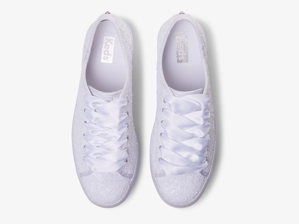 Dámské ŠněrovacíBoty Keds Triple Up Sequins Bílé | CZ-88822