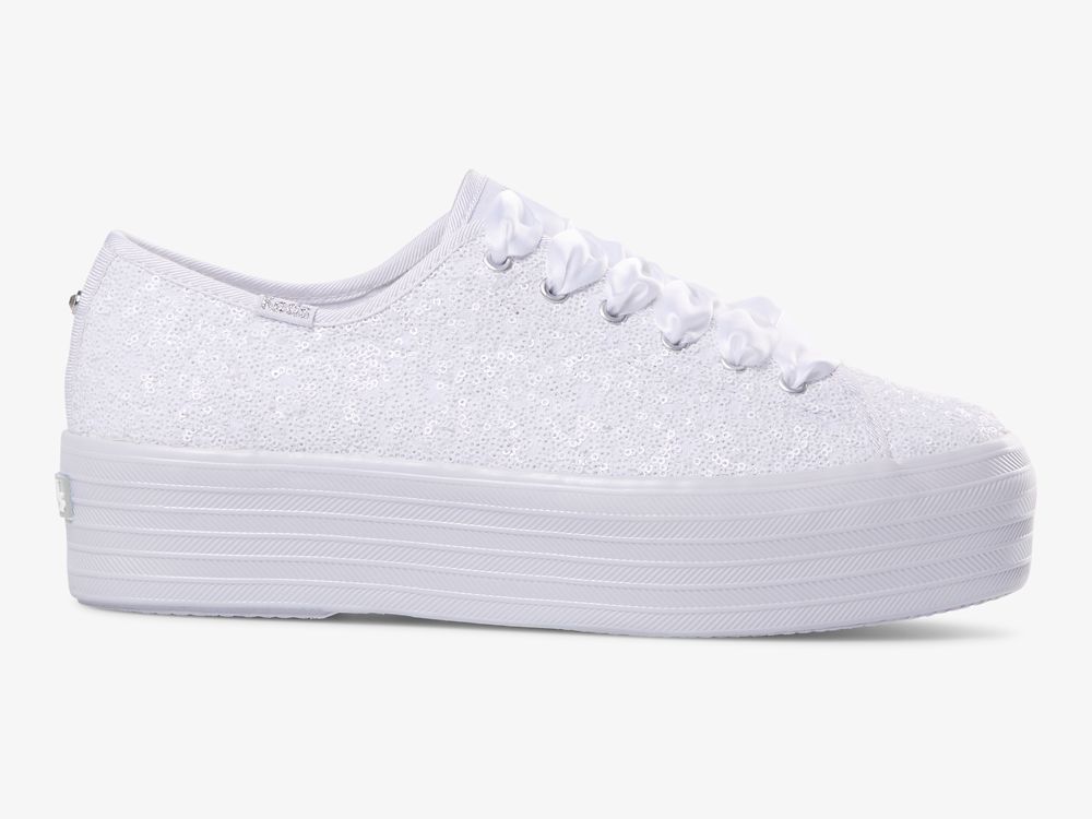 Dámské ŠněrovacíBoty Keds Triple Up Sequins Bílé | CZ-88822