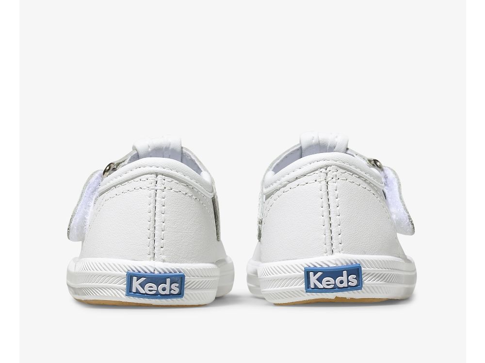 Dívčí Kůže Sneakers Keds Champion Špicí Cap T-Páskové Læder Bílé | CZ-91961