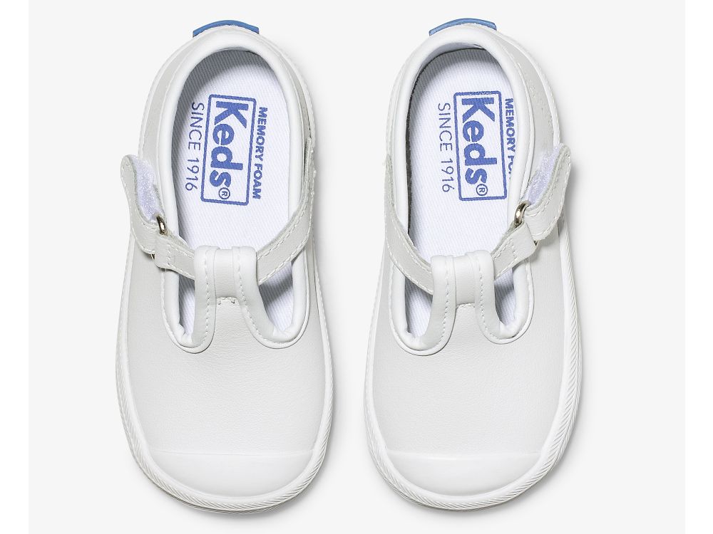 Dívčí Kůže Sneakers Keds Champion Špicí Cap T-Páskové Læder Bílé | CZ-91961