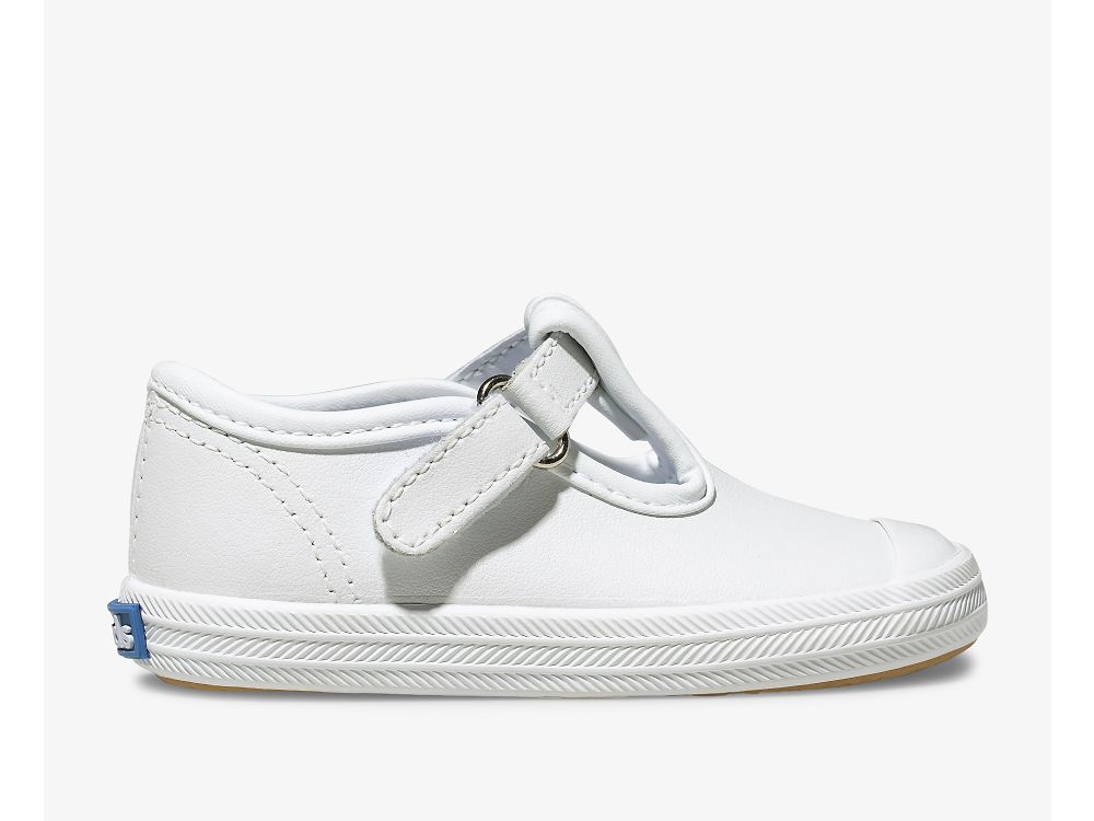 Dívčí Kůže Sneakers Keds Champion Špicí Cap T-Páskové Læder Bílé | CZ-91961