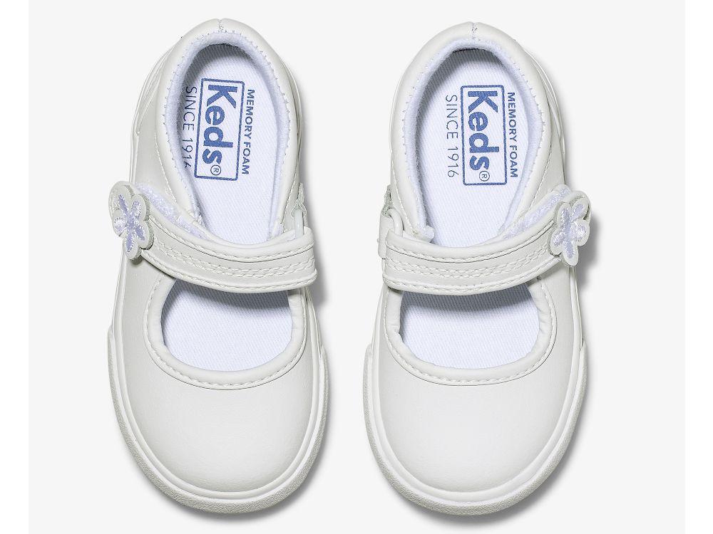 Dívčí Kůže Sneakers Keds Ella Mary Jane Bílé | CZ-89870