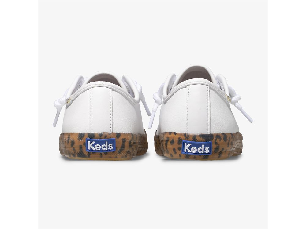 Dívčí Kůže Sneakers Keds Kickstart Leopard Foxing Sneaker Bílé | CZ-32570