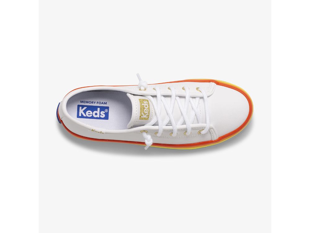 Dívčí Kůže Sneakers Keds Kickstart Læder Rainbow Bílé Viacfarebný | CZ-28326