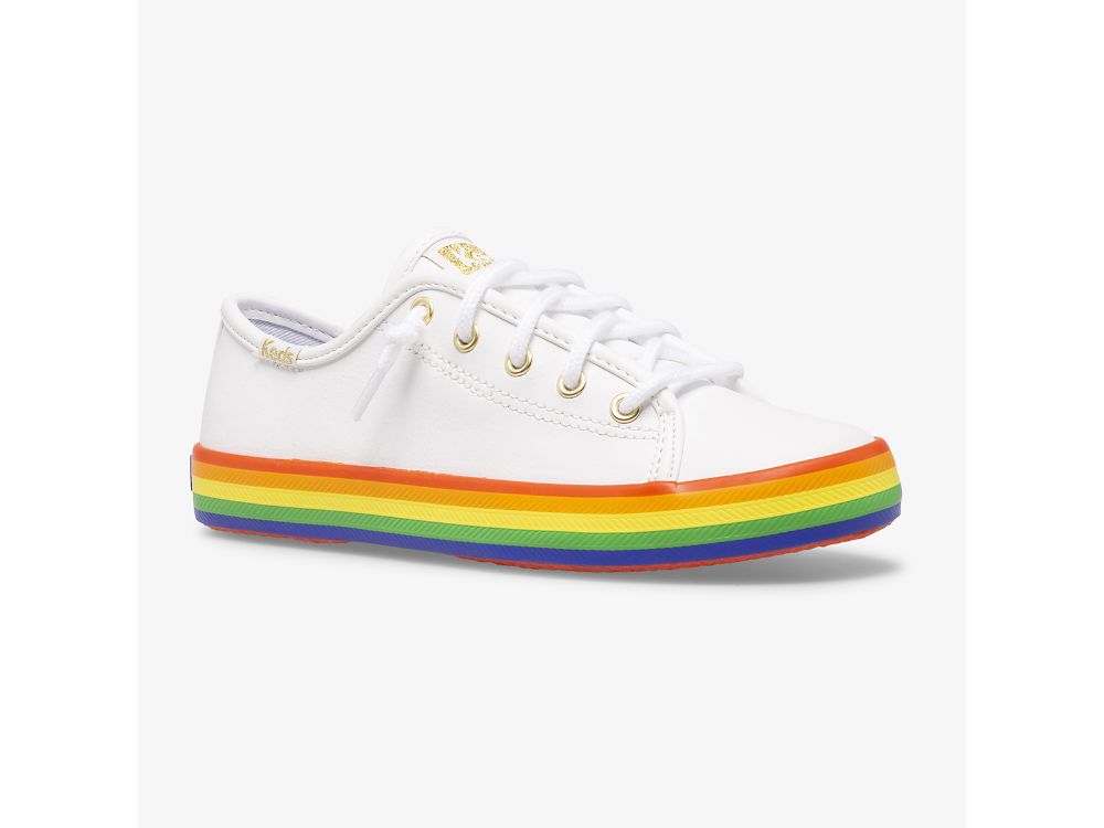 Dívčí Kůže Sneakers Keds Kickstart Læder Rainbow Bílé Viacfarebný | CZ-28326