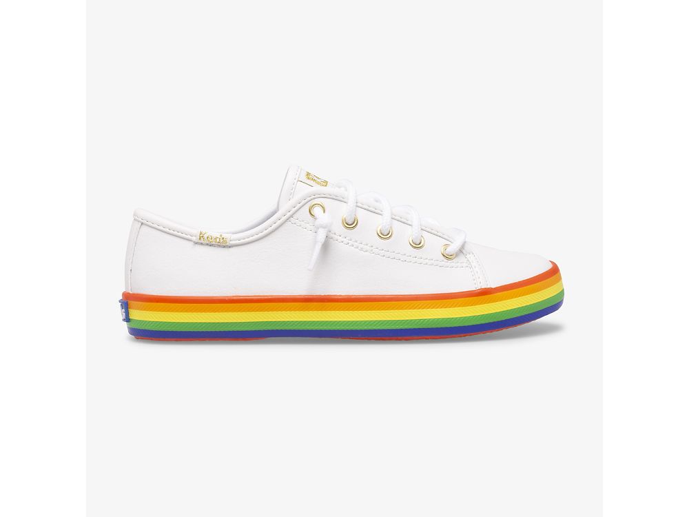 Dívčí Kůže Sneakers Keds Kickstart Læder Rainbow Bílé Viacfarebný | CZ-28326