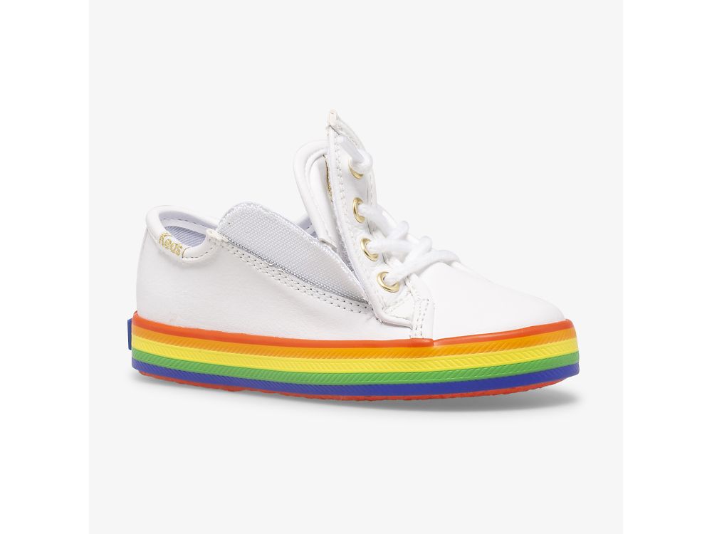 Dívčí Kůže Sneakers Keds Kickstart Læder Jr Rainbow Bílé Viacfarebný | CZ-56449