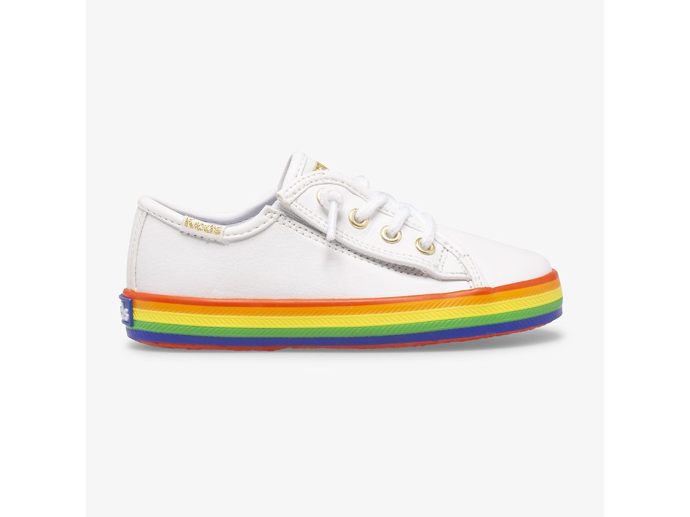 Dívčí Kůže Sneakers Keds Kickstart Læder Jr Rainbow Bílé Viacfarebný | CZ-56449