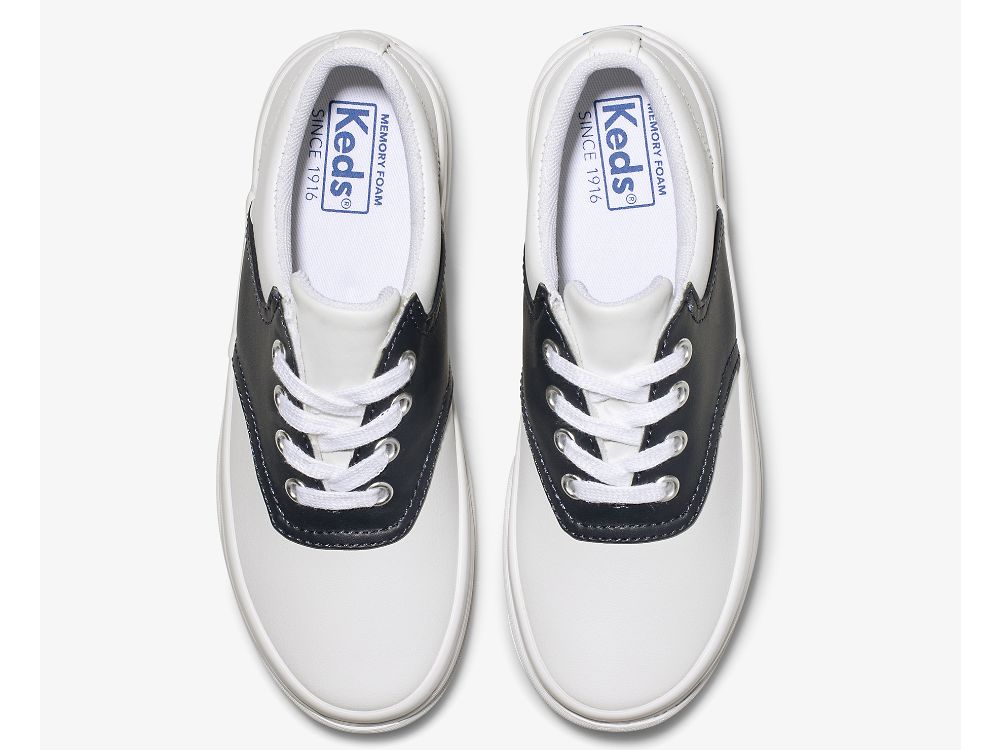 Dívčí Kůže Sneakers Keds School Days Sneaker Bílé Tmavě Blankyt | CZ-63937