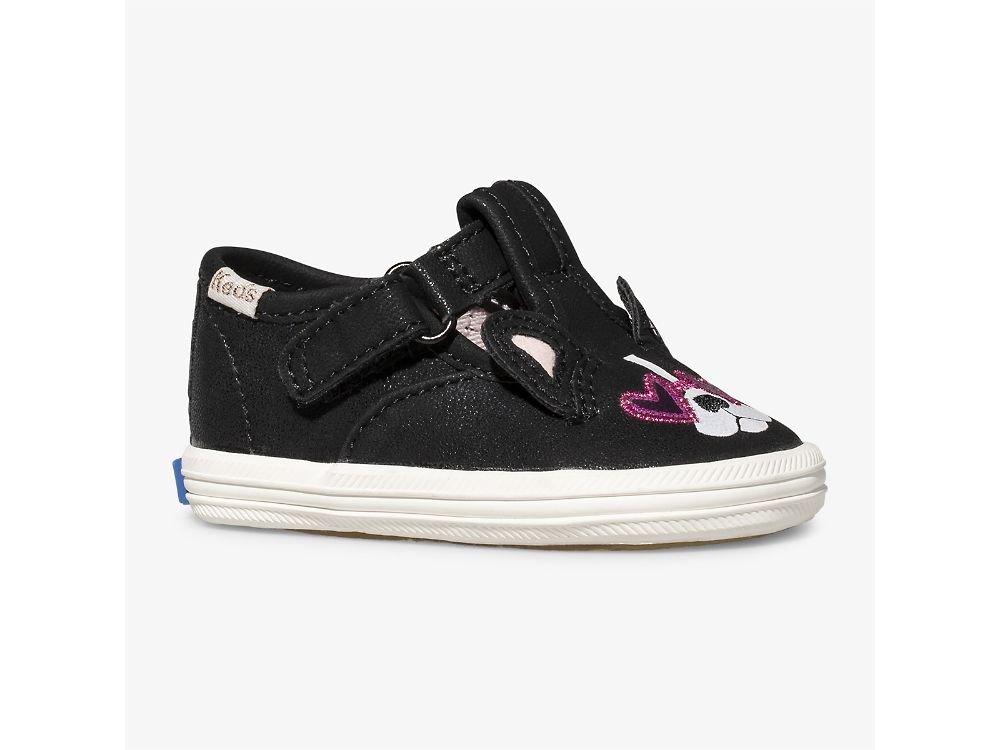 Dívčí SlipOnTenisky Keds Kate Spade New York Champion T-strap Francois Černé | CZ-57604