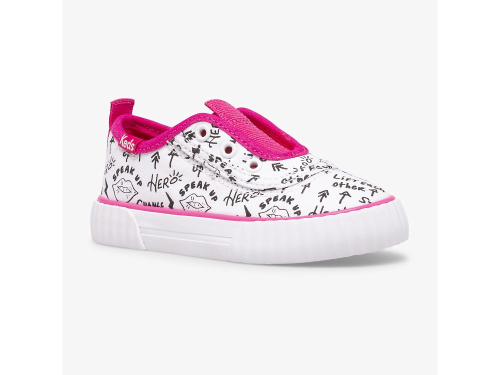 Dívčí SlipOnTenisky Keds Topkick Washable Slip On Jr Bílé Růžové | CZ-85549