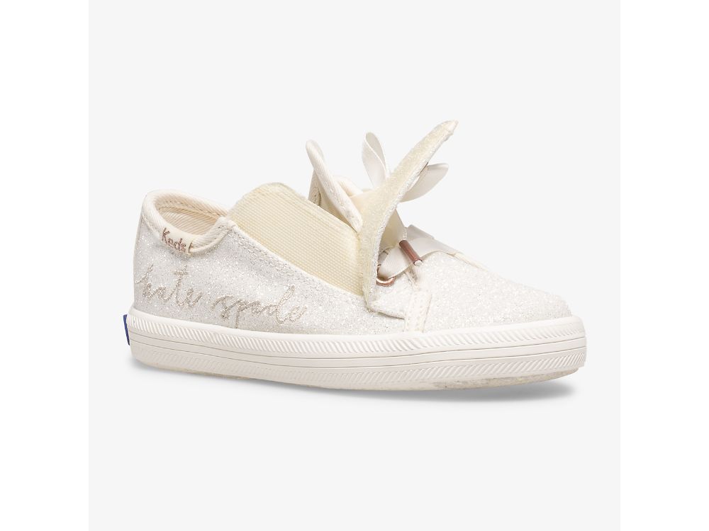 Dívčí Tenisky Keds Kate Spade New York Kickstart Jr Ivory Glitter Bílé | CZ-22569